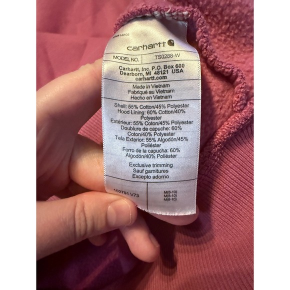 Carhartt Relaxed Fit Hoodie Girls' Medium Pink Logo Pullover Outdoor Casual - Picture 5 of 13